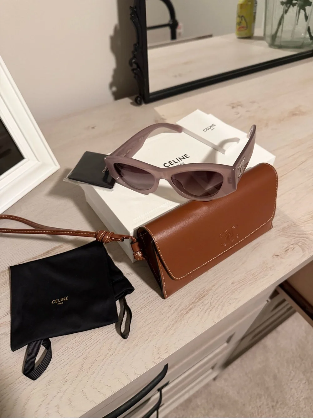 Celine Mauve Cat-Eye Sunglasses with Brown Case - Picture 1 of 12